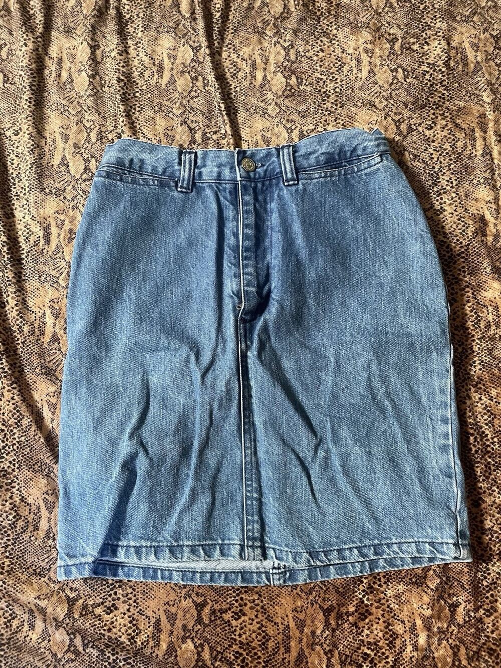 Ralph Lauren Country Vintage Blue Denim Skirt High Waist Size 4 100% Cotton